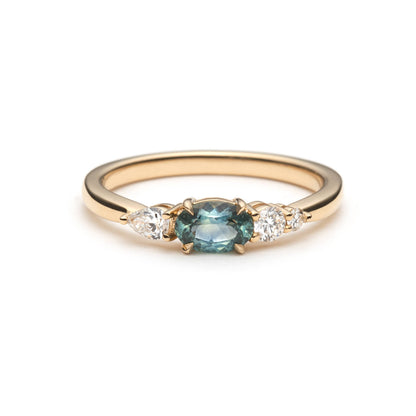 Bague Unique Avec Saphir Bleu-Vert du Montana et Diamants