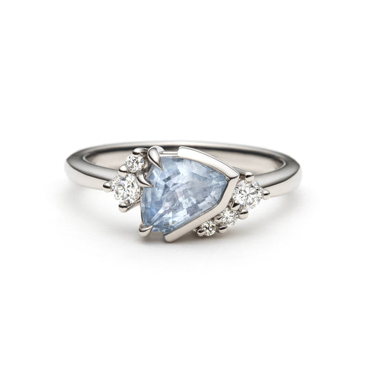 One of a Kind Light Blue Geometric Light Blue Sapphire and Diamond Ring