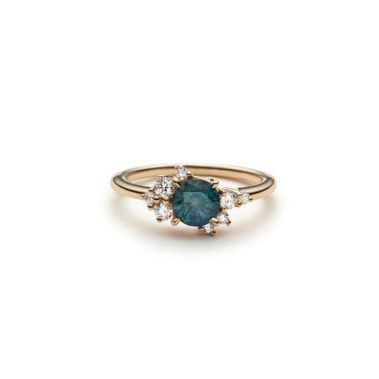 Milky Blue Sapphire and Diamond Asymmetric Ring