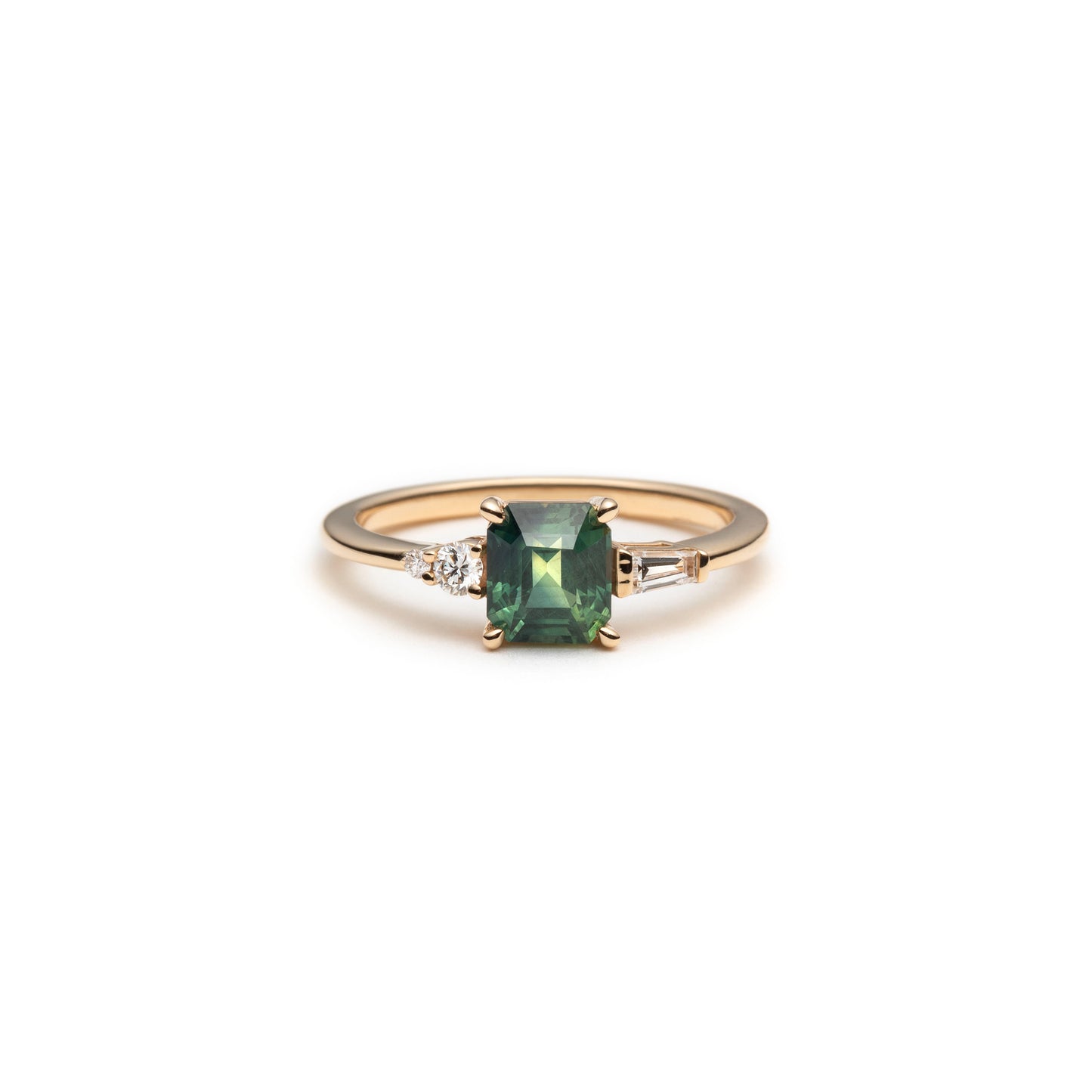 One of a Kind Geometric Milky Green Sapphire and Diamond Asymmetric Ring