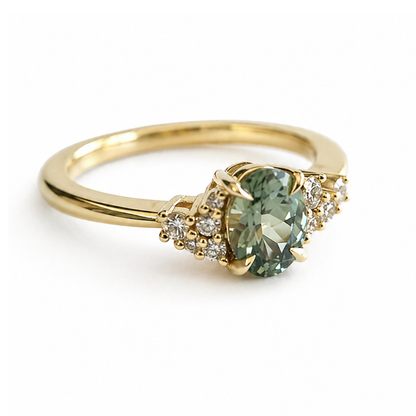 Bague unique en saphir vert et diamants