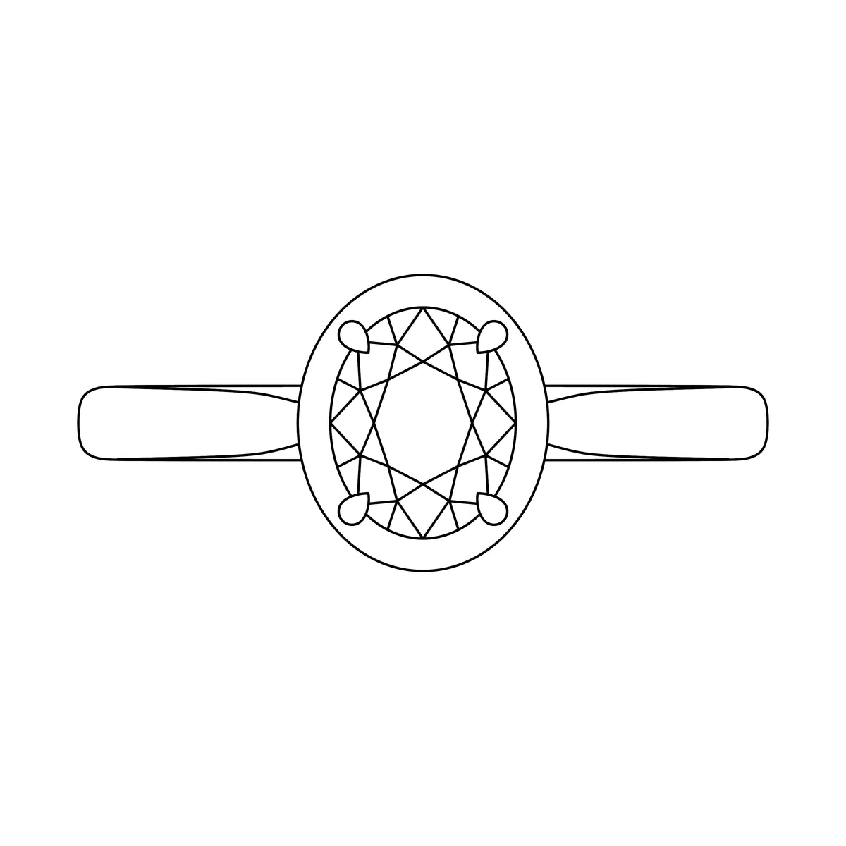 A minimalist black line art illustration of a ring, centered on a solid white background.