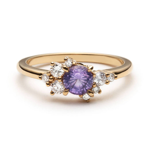 One of a Kind Purple Sapphire and Diamond Asymmetrical Cluster Ring