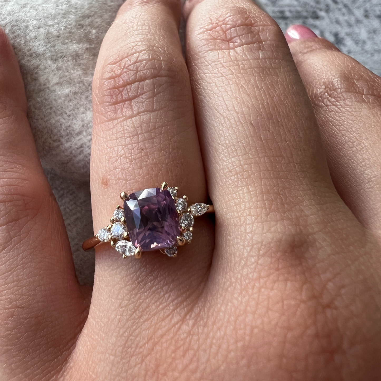 One of a Kind Purple Sapphire and Diamond Asymmetric Ring