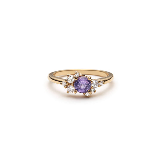 One of a Kind Purple Sapphire and Diamond Asymmetrical Cluster Ring