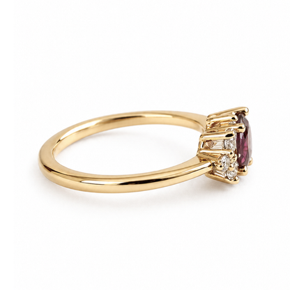Bague Asymétrique Unique avec Saphir Pêche Foncé et Diamants