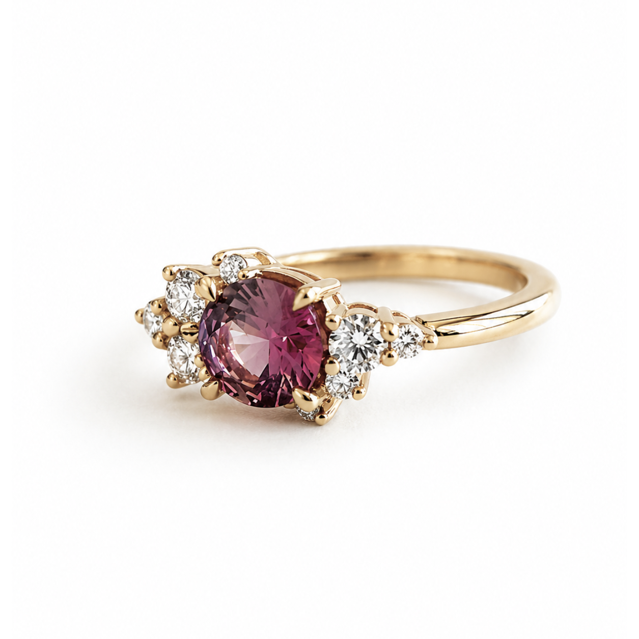 Bague Asymétrique Unique avec Saphir Pêche Foncé et Diamants