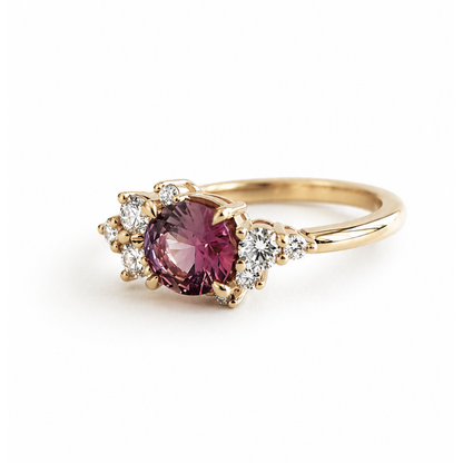 Bague Asymétrique Unique avec Saphir Pêche Foncé et Diamants