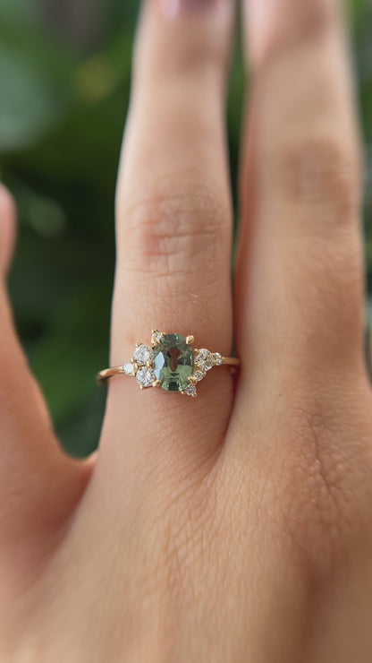 One of a Kind Green Sapphire and Diamond Constellation Ring