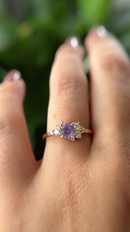 One of a Kind Purple Sapphire and Diamond Asymmetrical Cluster Ring