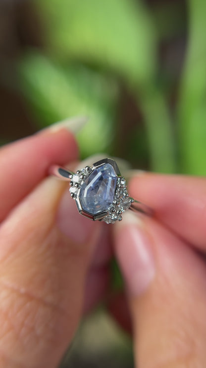 One of a Kind Light Blue Geometric Sapphire and Diamond Ring