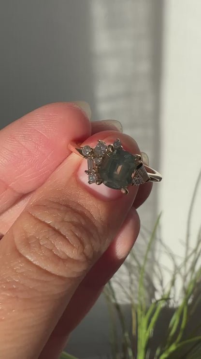 One of a Kind Green Montana Sapphire & Diamond Asymmetric Ring