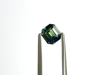 1.54ct Emerald Cut Blue to Green Parti Sapphire from Madagascar