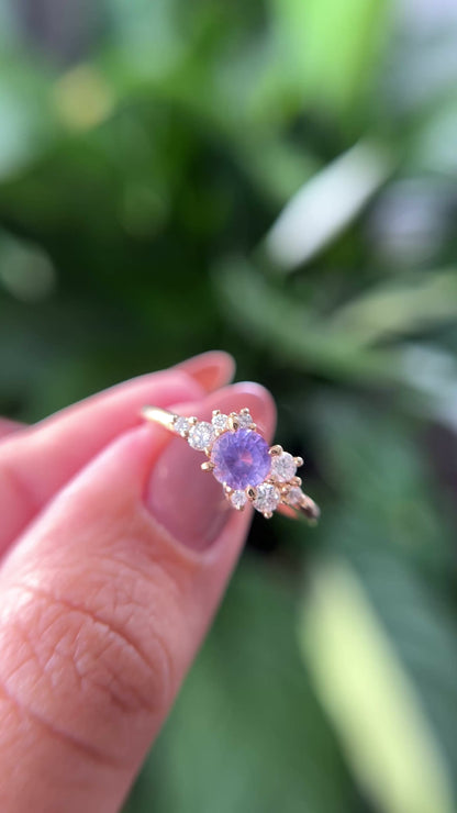 One of a Kind Purple Sapphire and Diamond Asymmetrical Cluster Ring