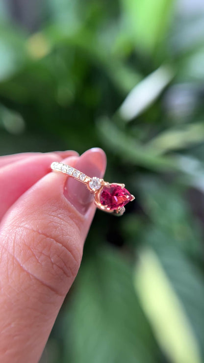 One of a kind raspberry spinel and diamond asymmetric ring