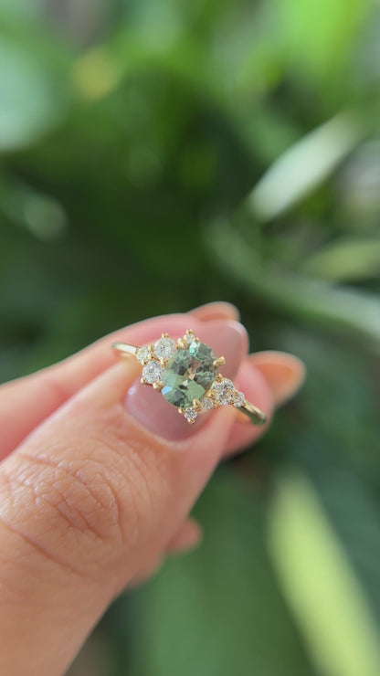 One of a Kind Green Sapphire and Diamond Constellation Ring