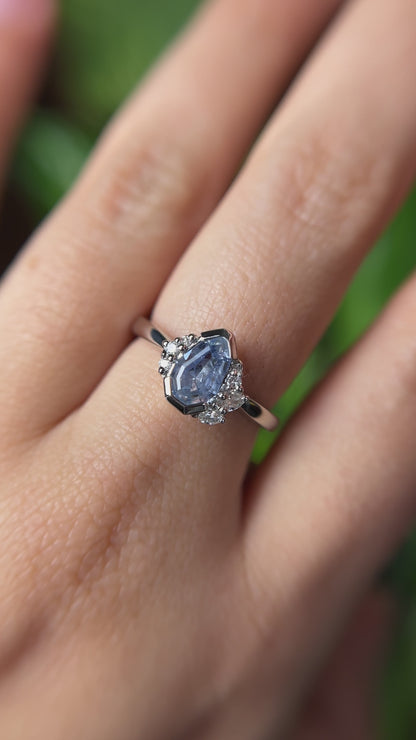 One of a Kind Light Blue Geometric Sapphire and Diamond Ring