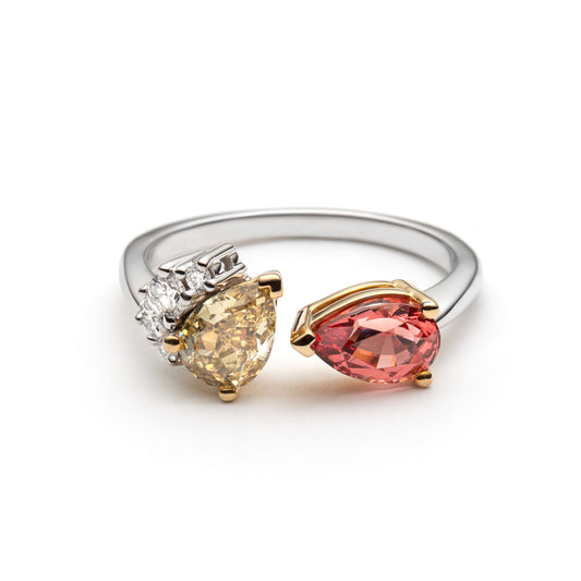 Bague asymétrique Toi & Moi en diamants et spinelle