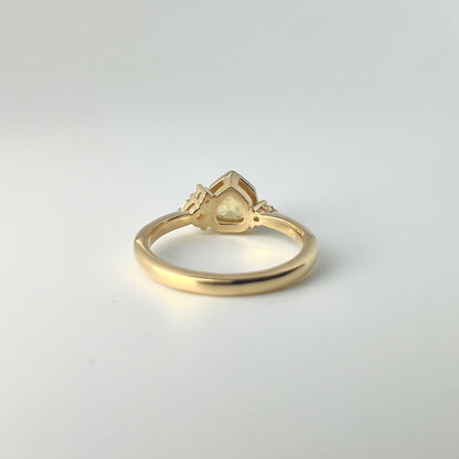 1.18ct mixed-cut trillion shaped bright yellow Sri Lankan sapphire and diamond ring in 18k yellow gold, underside view showing setting construction and band detail