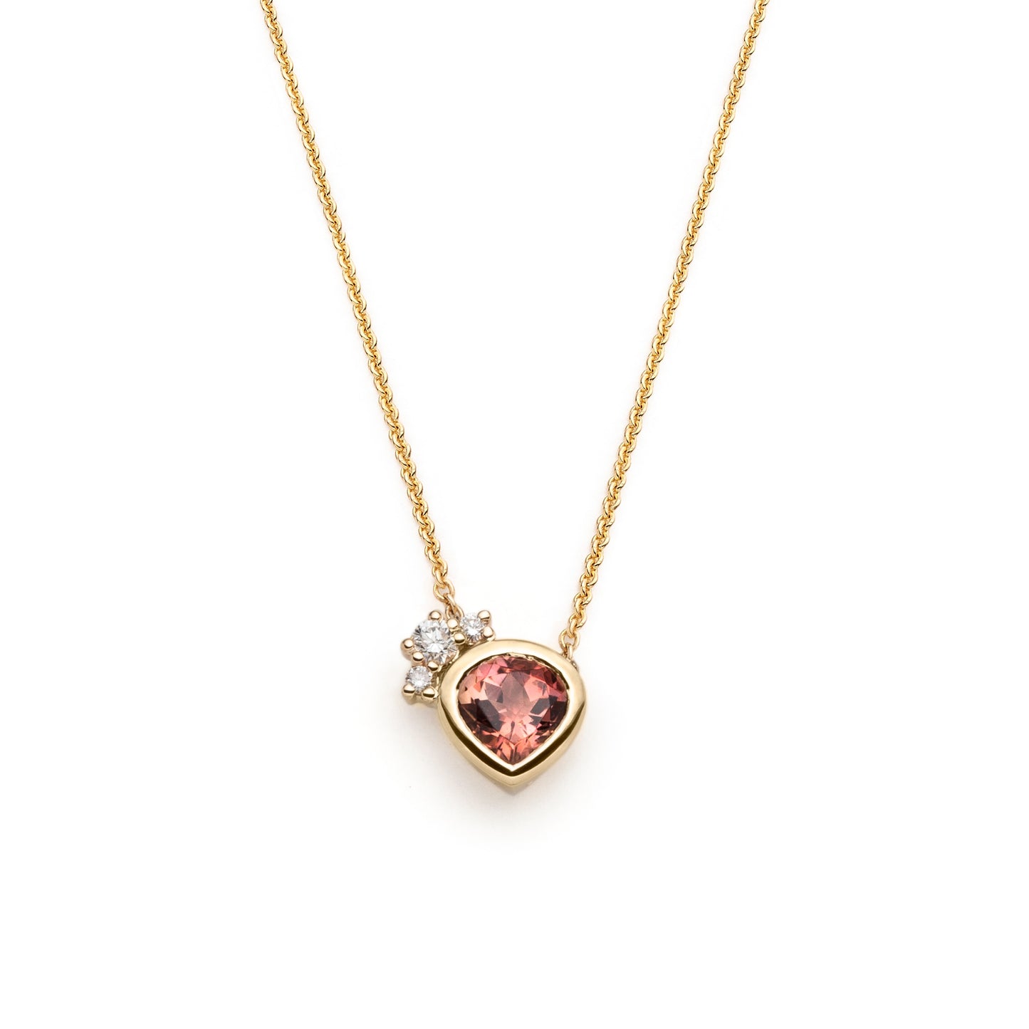 One of a kind peach tourmaline and diamonds asymmetric necklace