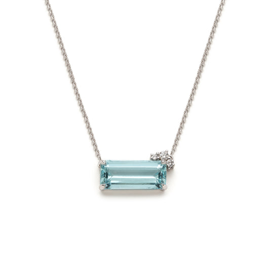 One of a kind aquamarine and diamonds asymmetric pendant