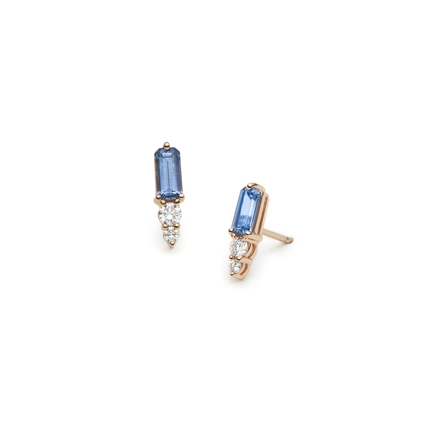 One of a Kind Elongated Sapphire and Diamond Studs