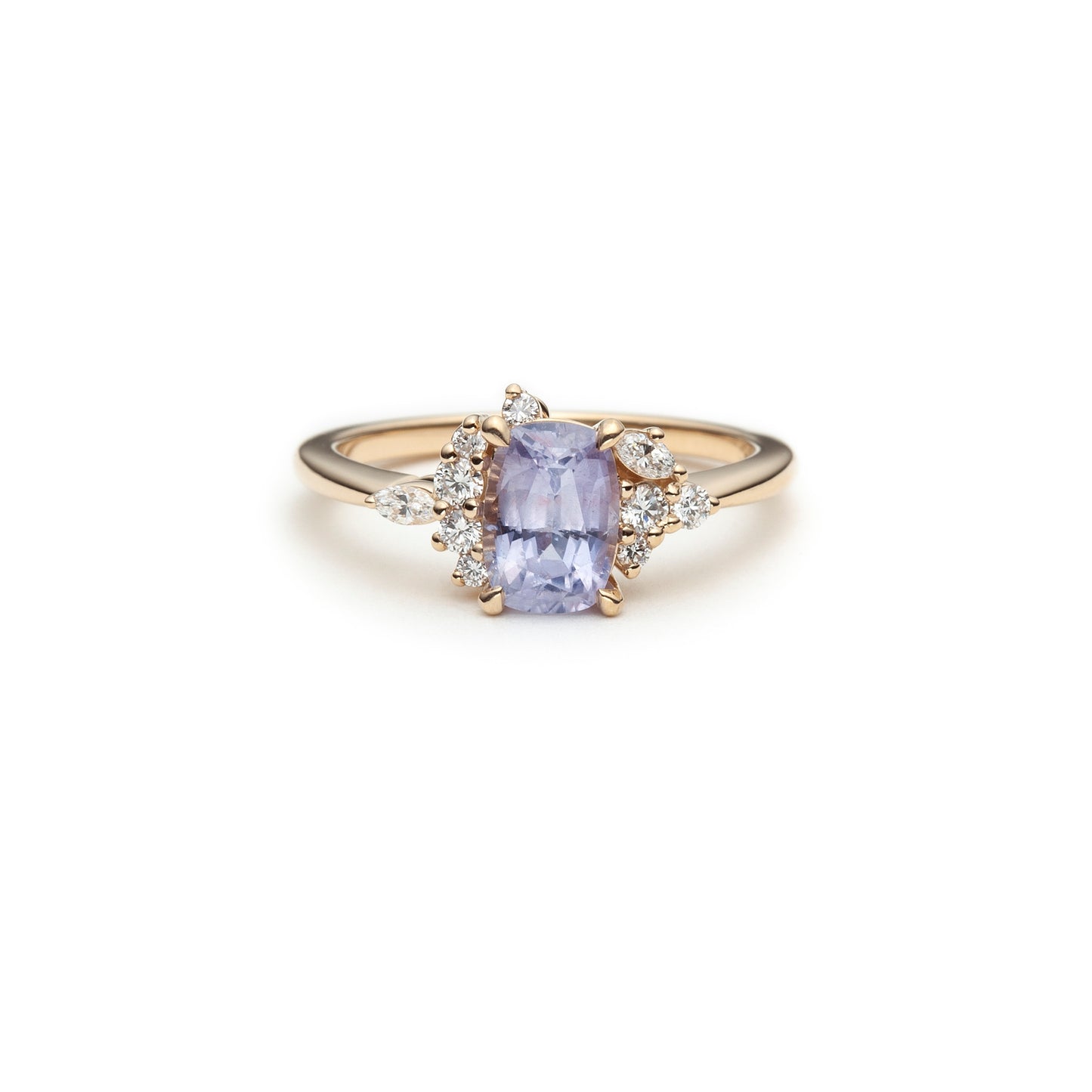 One of a kind lilac sapphire and diamond asymmetric ring