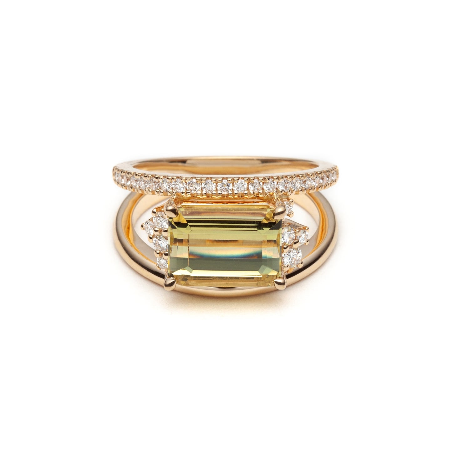One of a Kind Asymmetric Golden Beryl and Diamond Ring