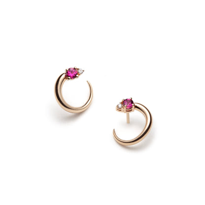 Toi & Moi Small Hoops With Pink Tourmaline and Diamonds