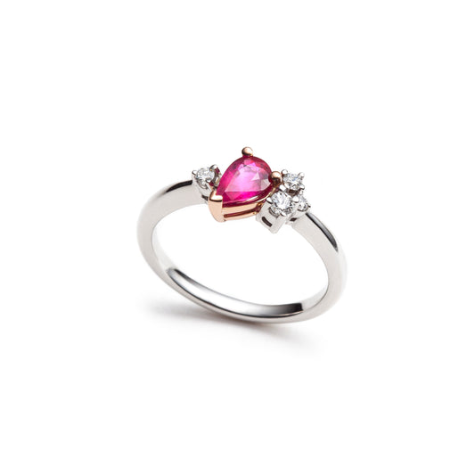 Asymmetric ruby and diamond ring