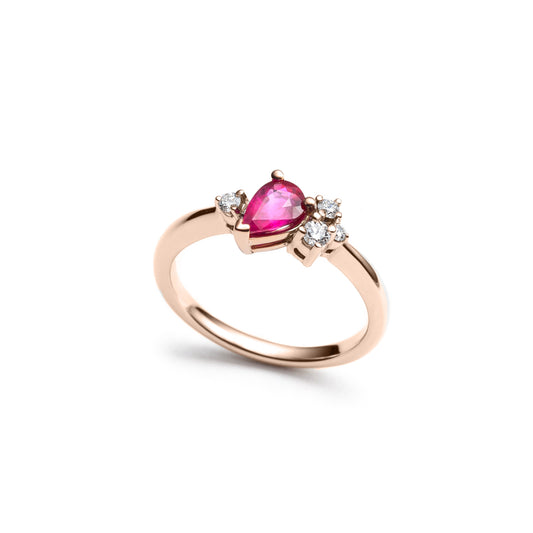 Asymmetric ruby and diamond ring