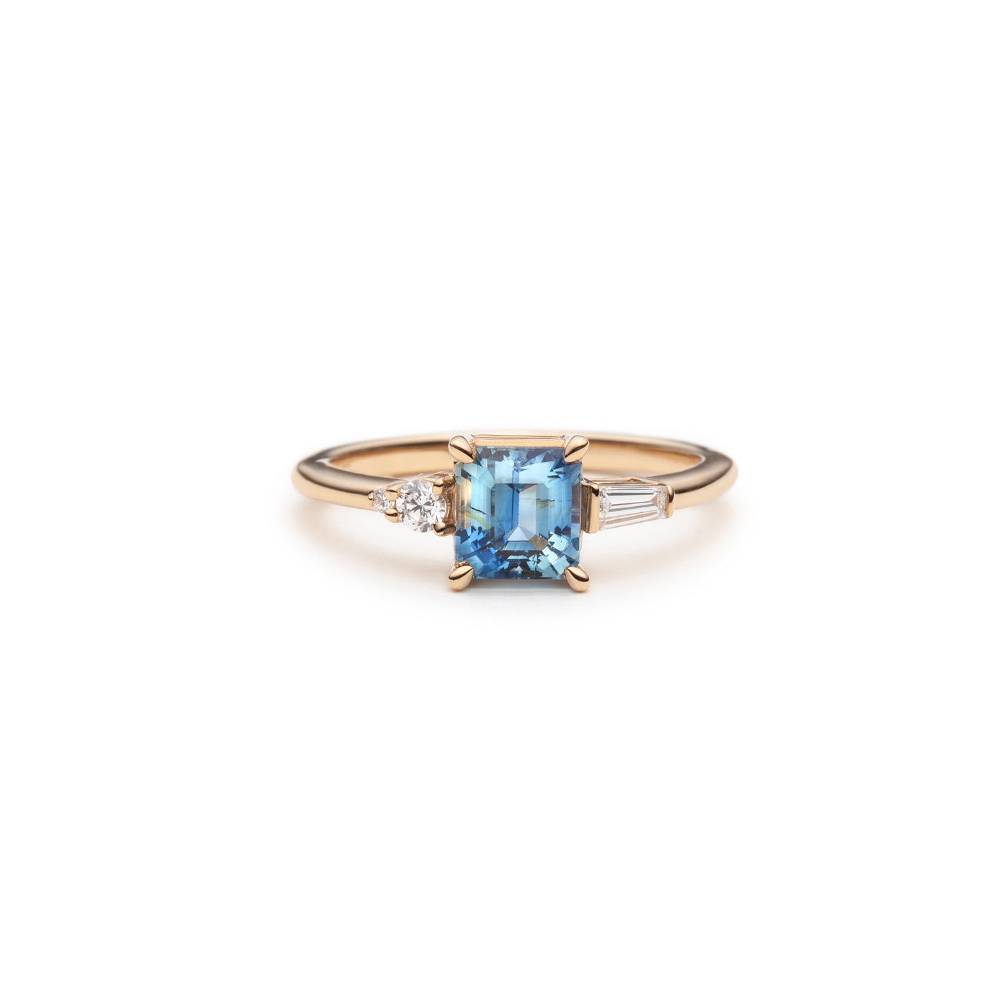One of a Kind Geometric Blue Sapphire and Diamond Asymmetric Ring