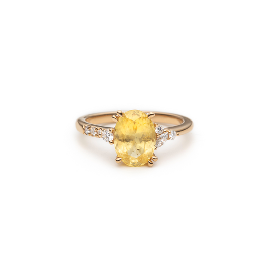 One of a Kind Yellow Sapphire and Diamond Asymmetric Ring